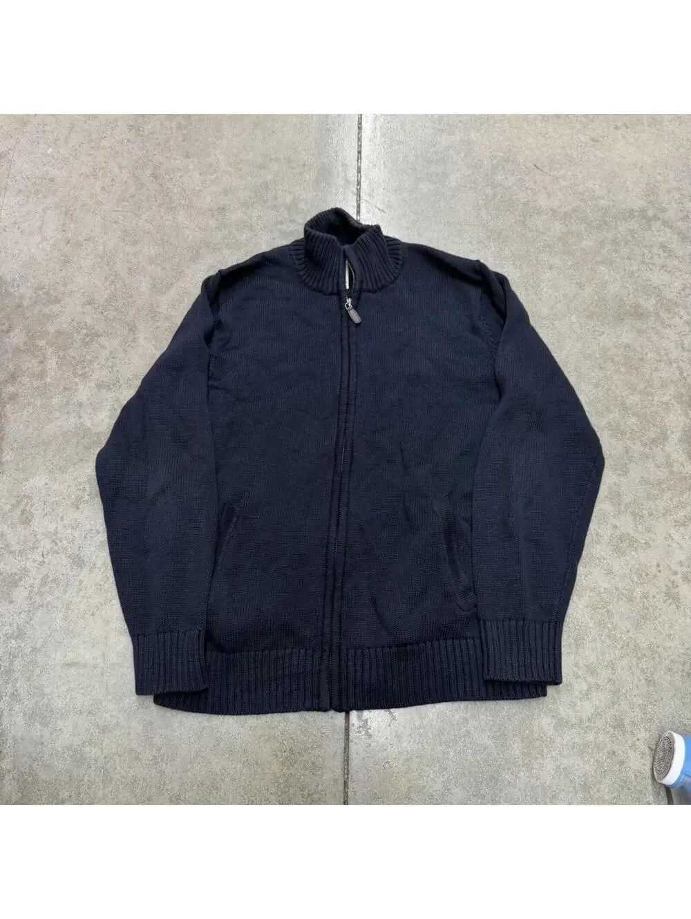 vintage l.l. bean navy blue zip up knit sweater size medium